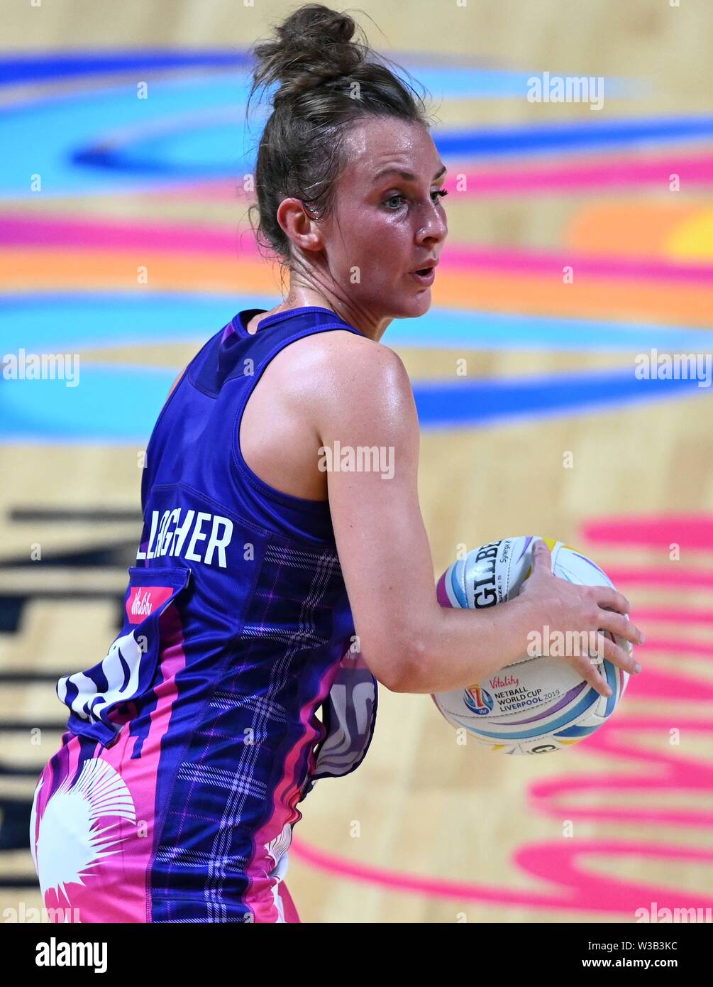 Liverpool, Reino Unido. El 14 de julio de 2019. Lynsey Gallagher (Escocia) durante el juego preliminar entre Uganda y Escocia en la Copa del Mundo de baloncesto. M y S arena, Liverpool. Merseyside. En el Reino Unido. Garry Bowdenh crédito/SIP/agencia fotos Alamy live news. Foto de stock