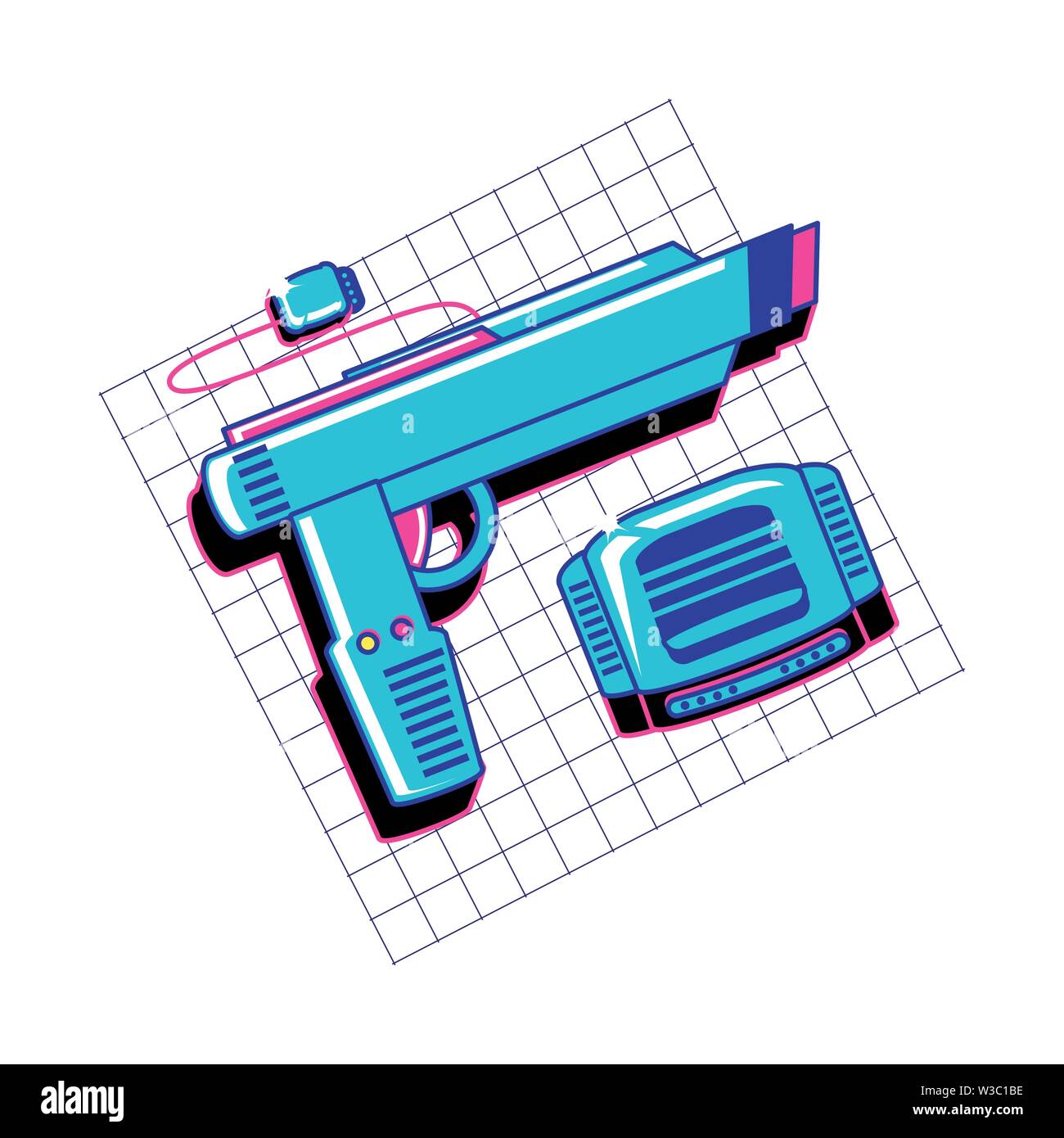 Consola de videojuegos retro con pistola, diseño de ilustraciones  vectoriales Imagen Vector de stock - Alamy