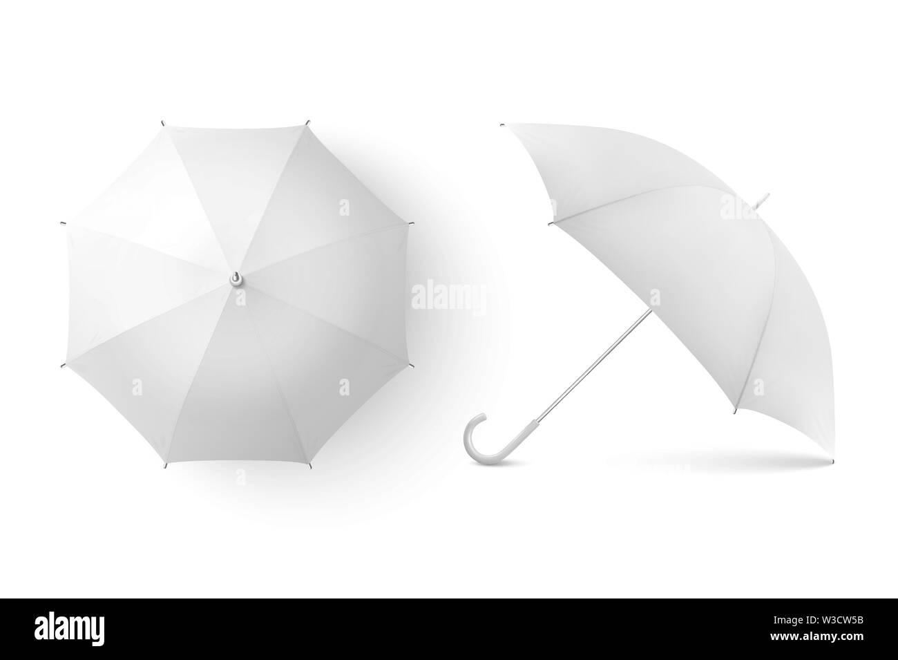 Las mujeres se paran con un paraguas blanco en blanco abierto maqueta de  plantilla aislada sobre