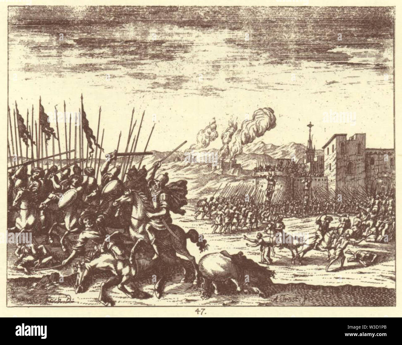 El ejército otomano luchando contra los Habsburgo en la actual Eslovenia durante la gran guerra turca. Foto de stock