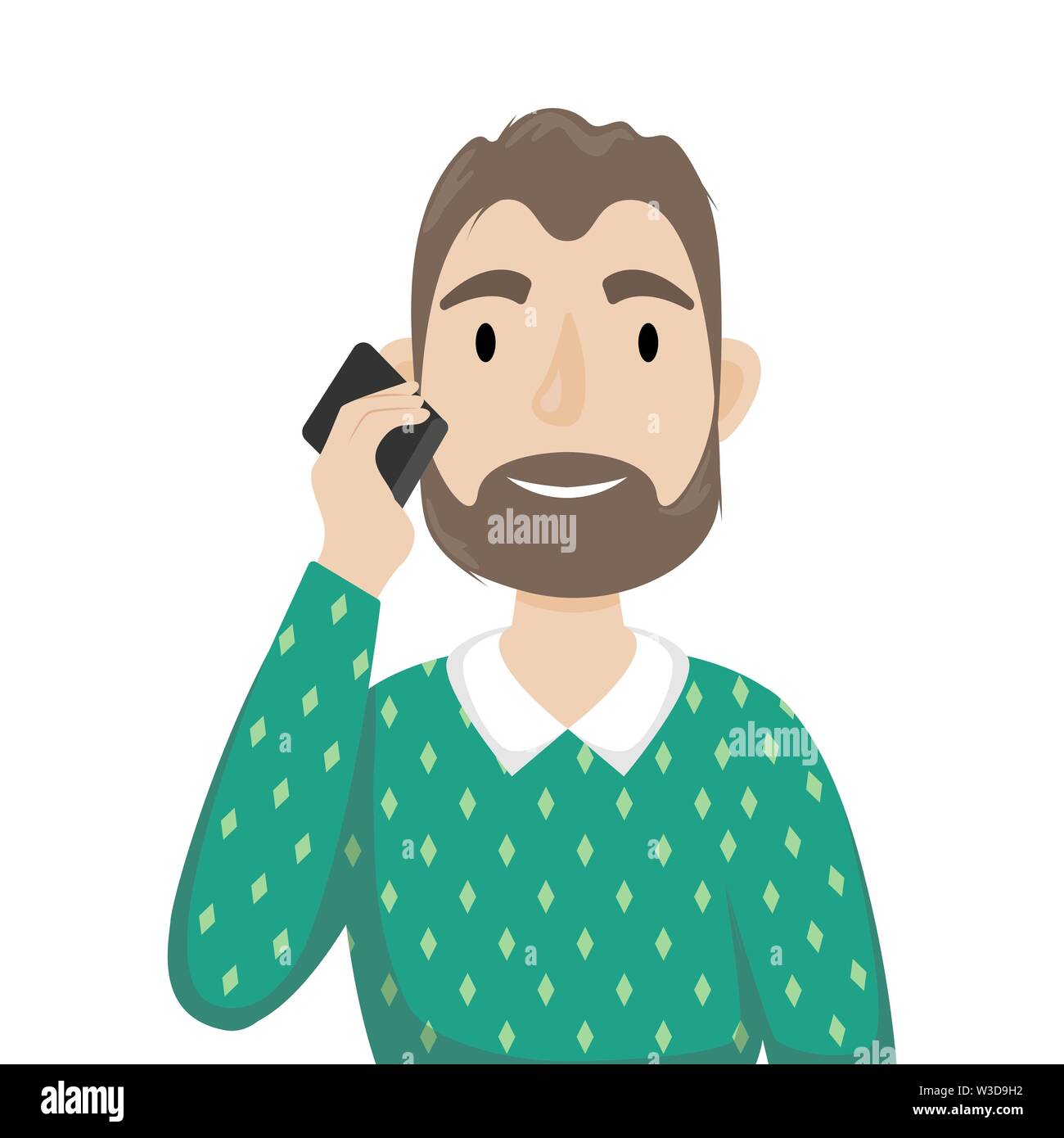photo Celular Dos Personas Hablando Por Telefono Animado https www alamy es un hombre con una barba en un jersey sobre la camisa hablando por un telefono movil ilustracion vectorial plano aislado image260292398 html