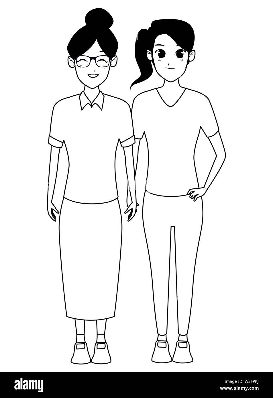 Madre e hija adulta juntos caricatura en blanco y negro Imagen Vector de  stock - Alamy