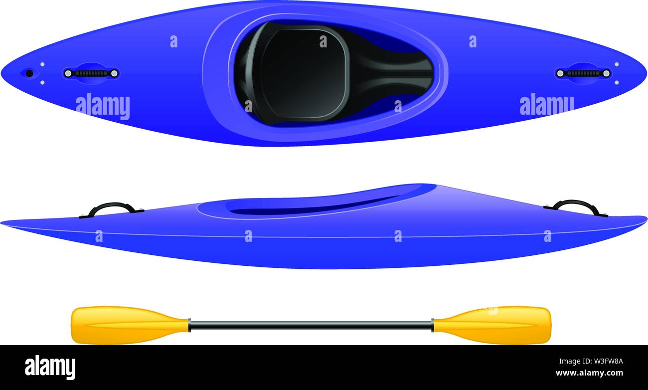 Kayak de plástico para el rafting y el turismo, azul canoa vista superior con palas Ilustración del Vector