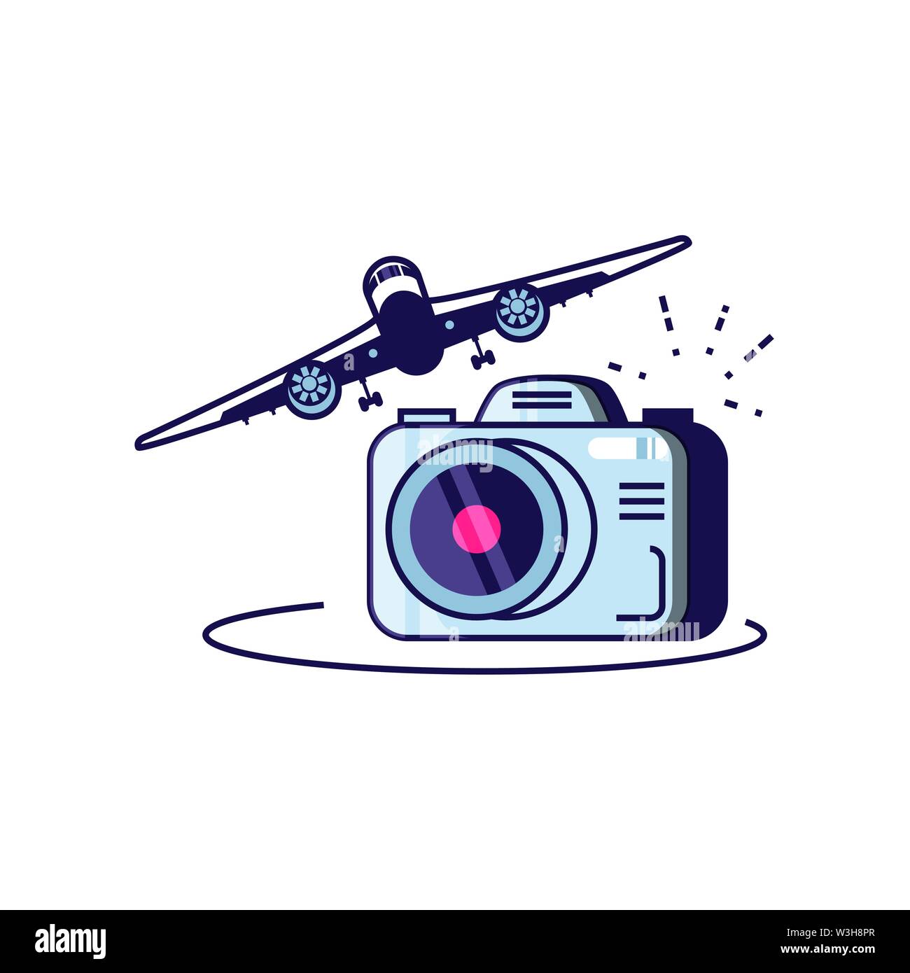 Avión volando con la cámara fotográfica, diseño de ilustraciones  vectoriales Imagen Vector de stock - Alamy