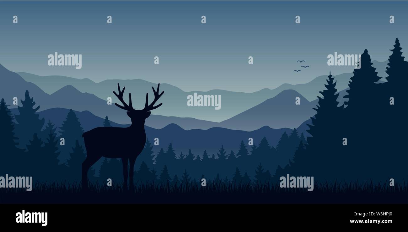 Wildlife moose Blue Mountain y el paisaje forestal ilustración vectorial EPS10 Ilustración del Vector