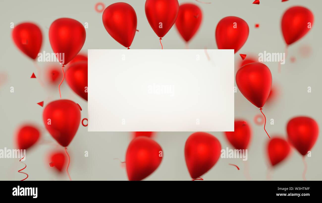 Tarjeta de Regalo, Tarjeta de cumpleaños con globos. Un banner de globos firmar con parte de los globos. 3D Rendering. Foto de stock
