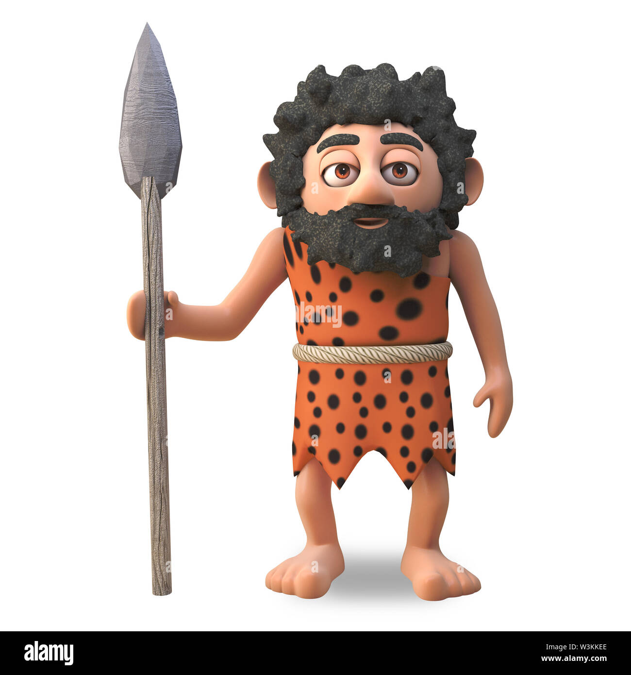 Caveman tonto personaje de dibujos animados en 3D todavía de pie con lanza  primitiva a mano, ilustración 3D Render Fotografía de stock - Alamy
