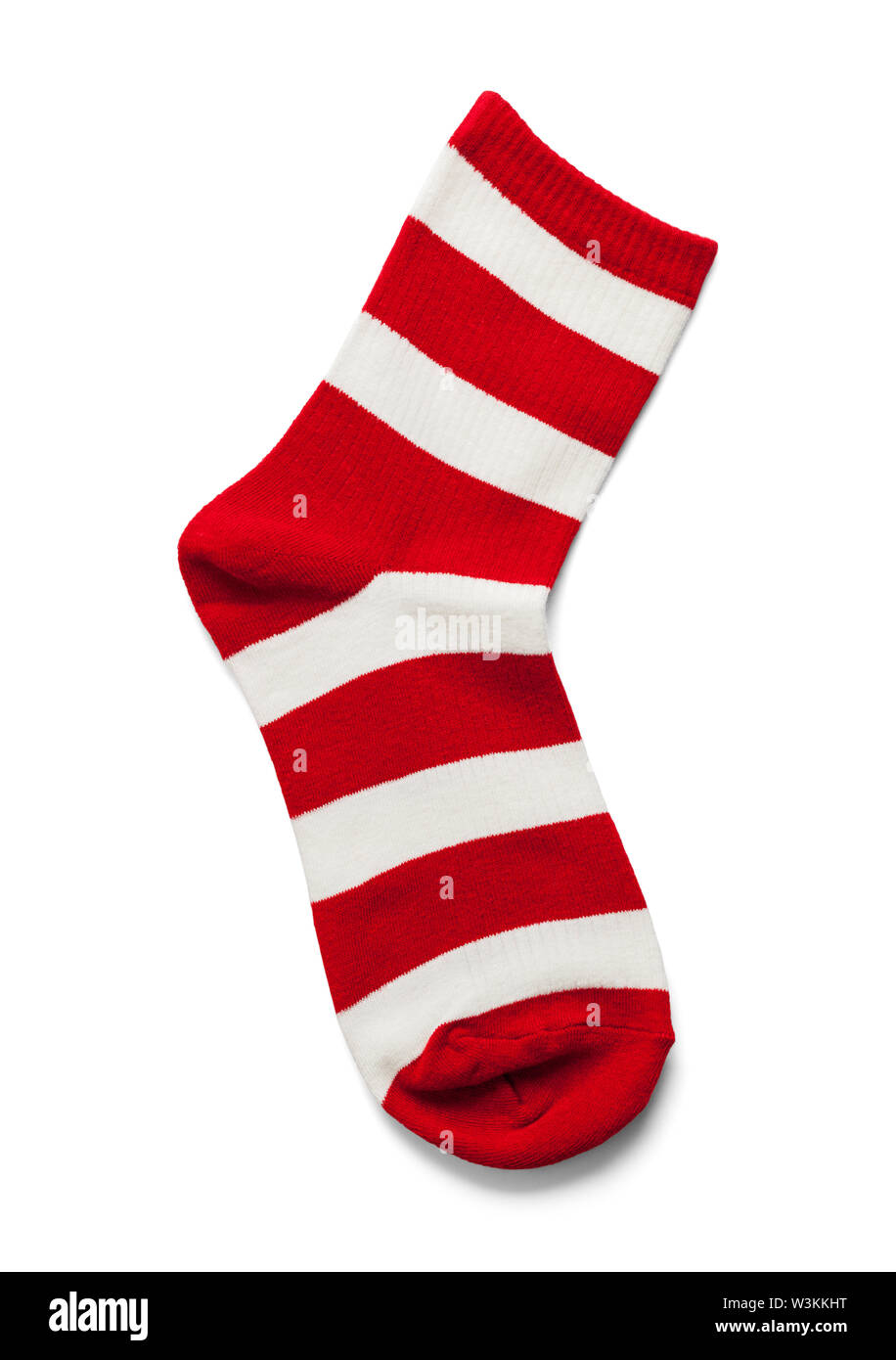 Grandes rayas rojas y blancas Sock aislado en blanco. Foto de stock