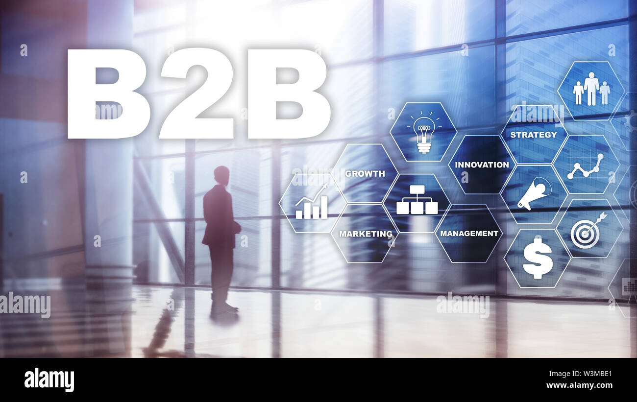 Business to business, B2B - Tecnología de futuro. El modelo de negocio. El concepto de comunicación y tecnología financiera Foto de stock