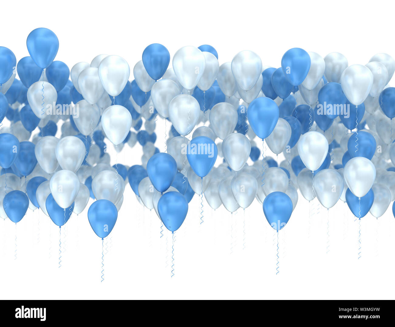 Globos azules y blancos aislados. Celebración de fondo, 3D Render Foto de stock