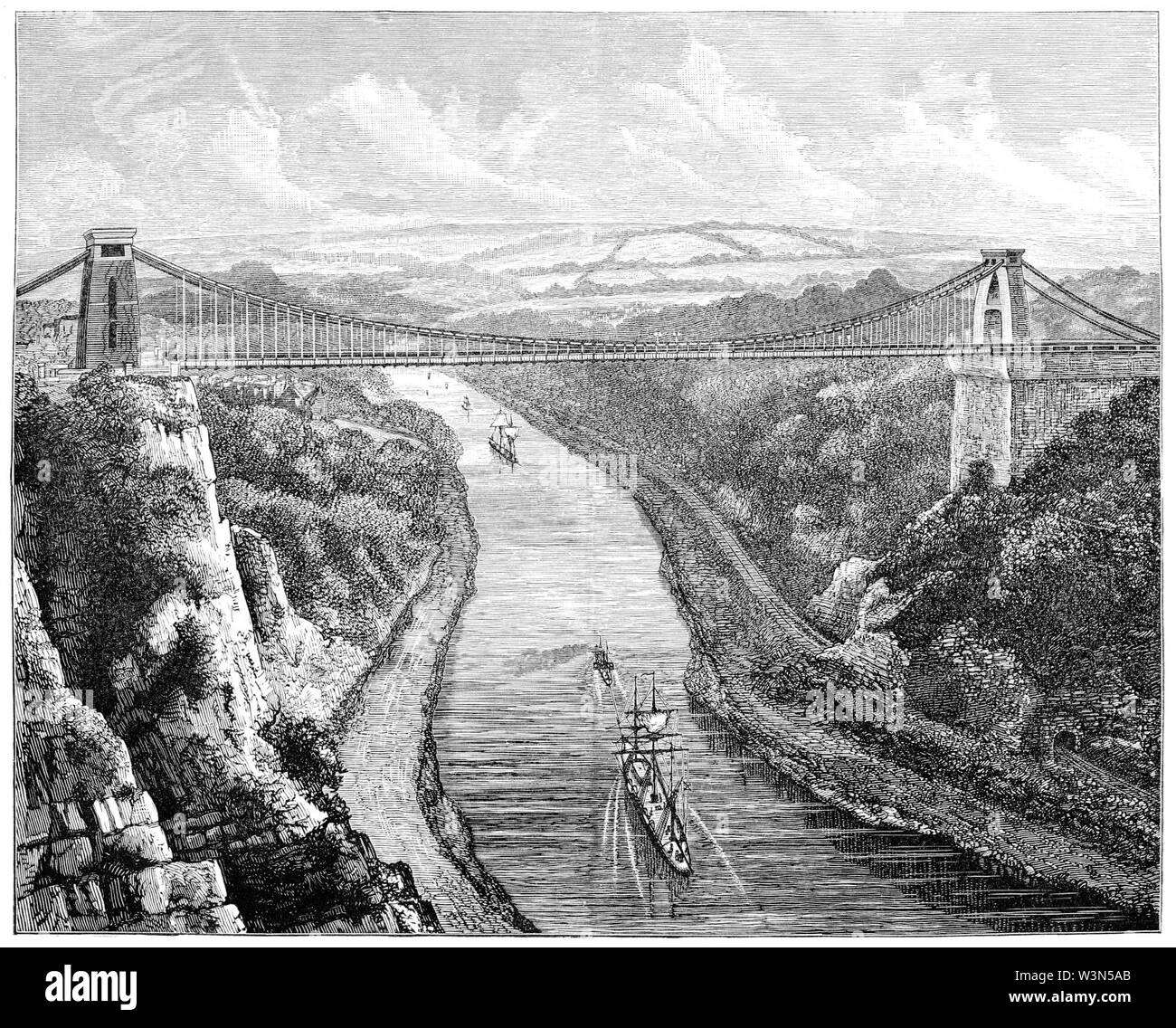 Clifton Suspension Bridge 1882. Foto de stock