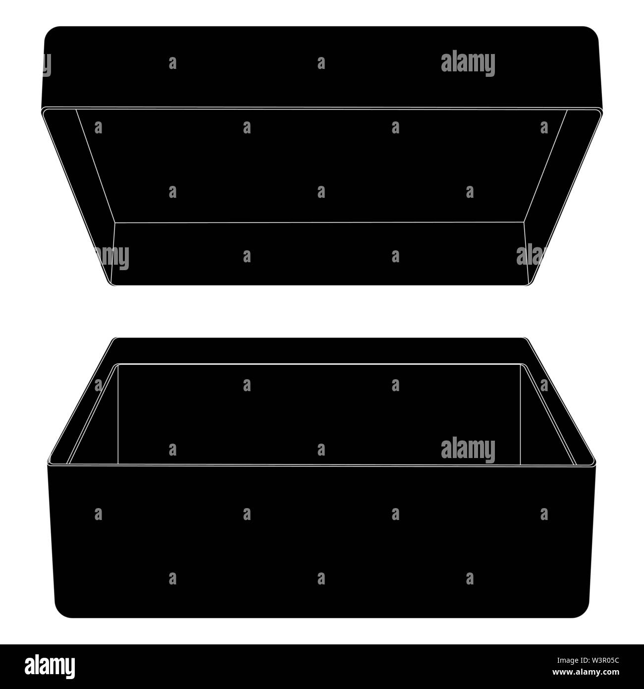 Caja abierta. Esquema dibujo negro Imagen Vector de stock - Alamy