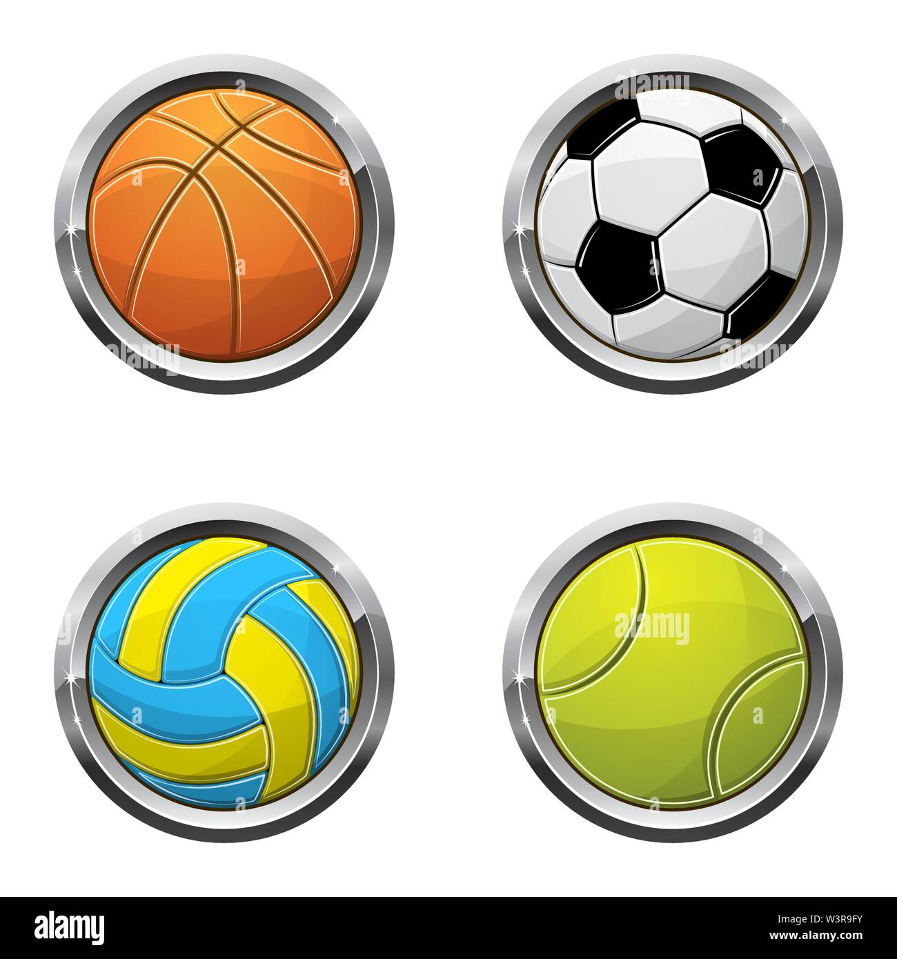 Conjunto de cuatro diferentes balones deportivos aislado sobre fondo blanco  Imagen Vector de stock - Alamy