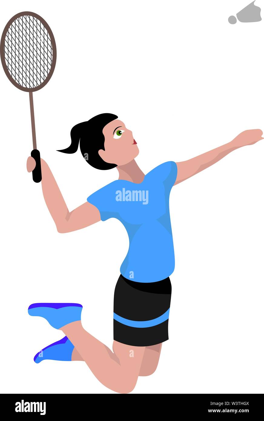 Saltar el jugador de bádminton, ilustración, vector sobre fondo blanco. Ilustración del Vector