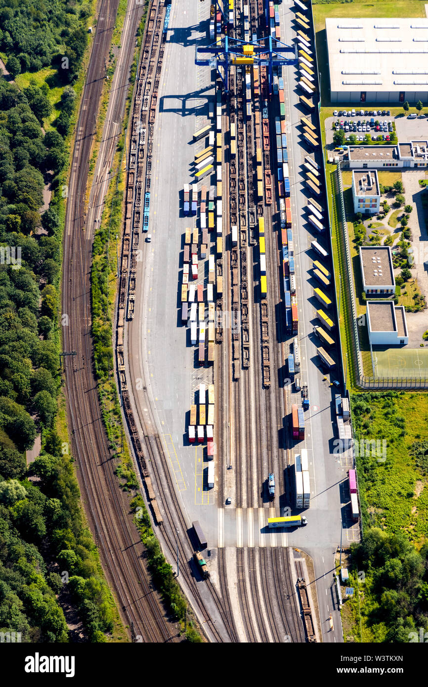 Fotografía aérea de la ubicación logística Hohenbudberg Logport Hohenbudberg Logport III, perteneciente al puerto de Duisburg, en Duisburg-Hoh Duisport Foto de stock