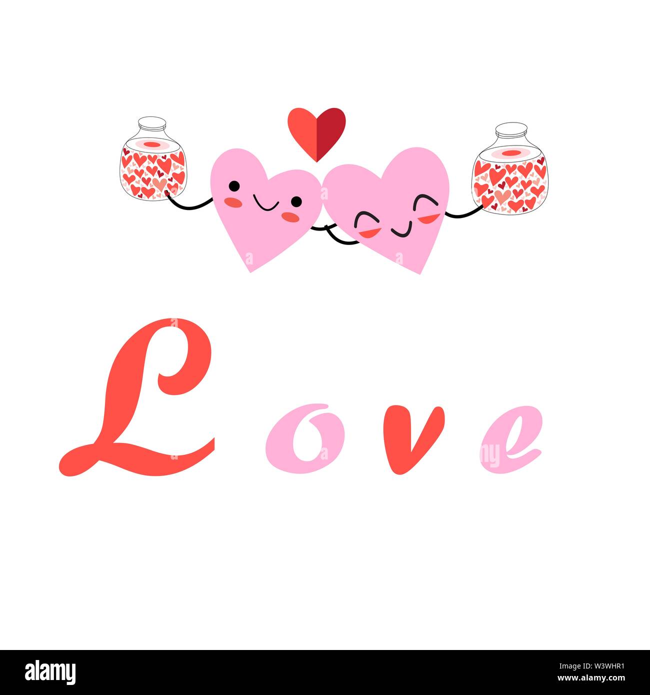 Vector festiva corazones de dibujos animados sobre un fondo blanco. Tarjeta  de vacaciones para el Día de los enamorados Imagen Vector de stock - Alamy
