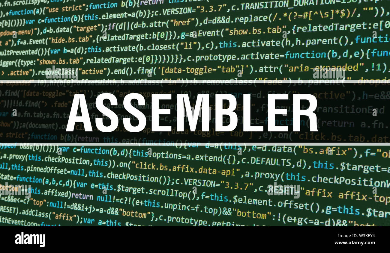 Concepto de ensamblador con piezas aleatorias de código de programa