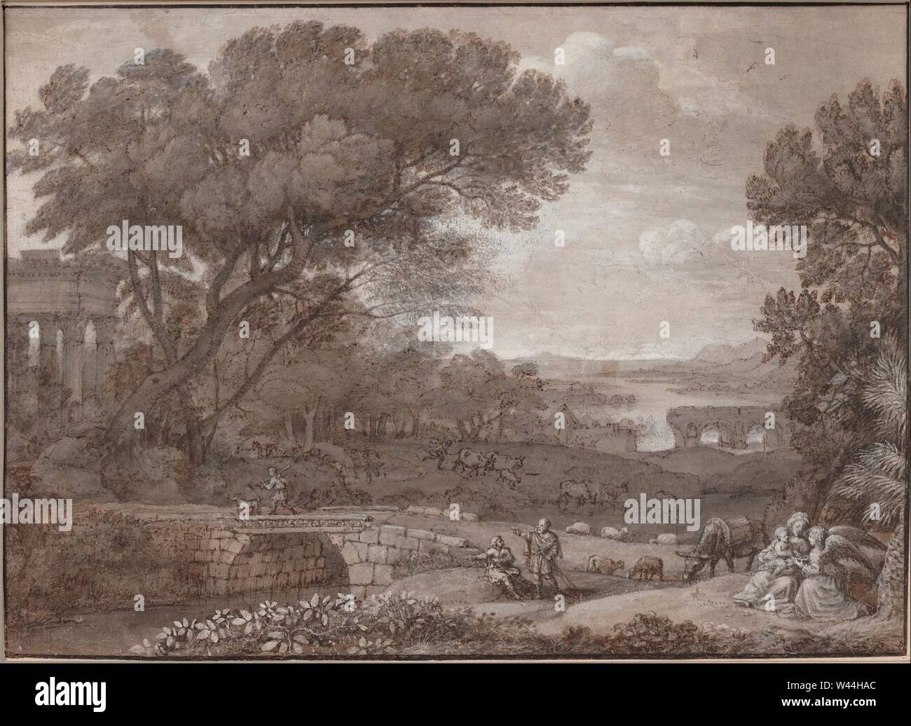 Claude Lorrain - Paisaje con el descanso en la Huida a Egipto, 1660 - Foto de stock