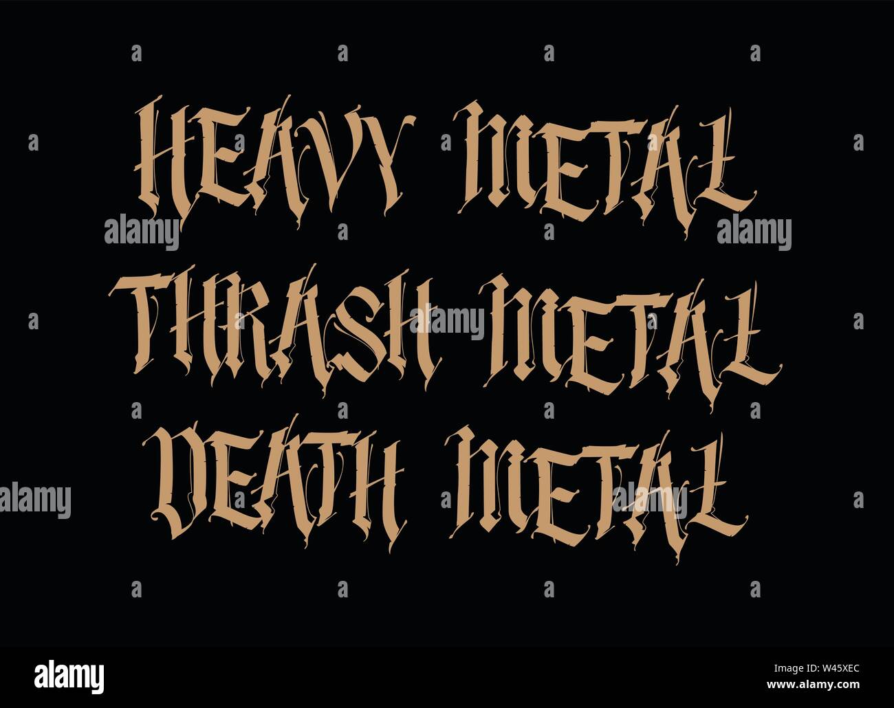 El gótico, inscripciones en inglés. Vector. Fuente de tatuaje. Thrash,  heavy, death metal. Frases aisladas sobre fondo negro. La caligrafía y  letterin Imagen Vector de stock - Alamy