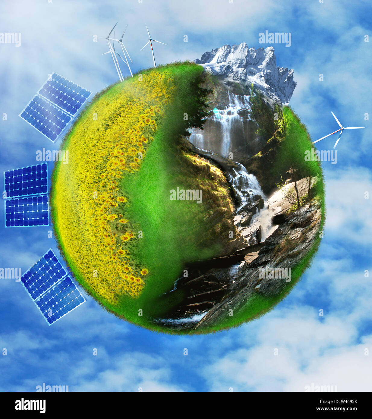 Globo terrestre formada por un carácter ecológico y sostenible de energía  alternativa Fotografía de stock - Alamy