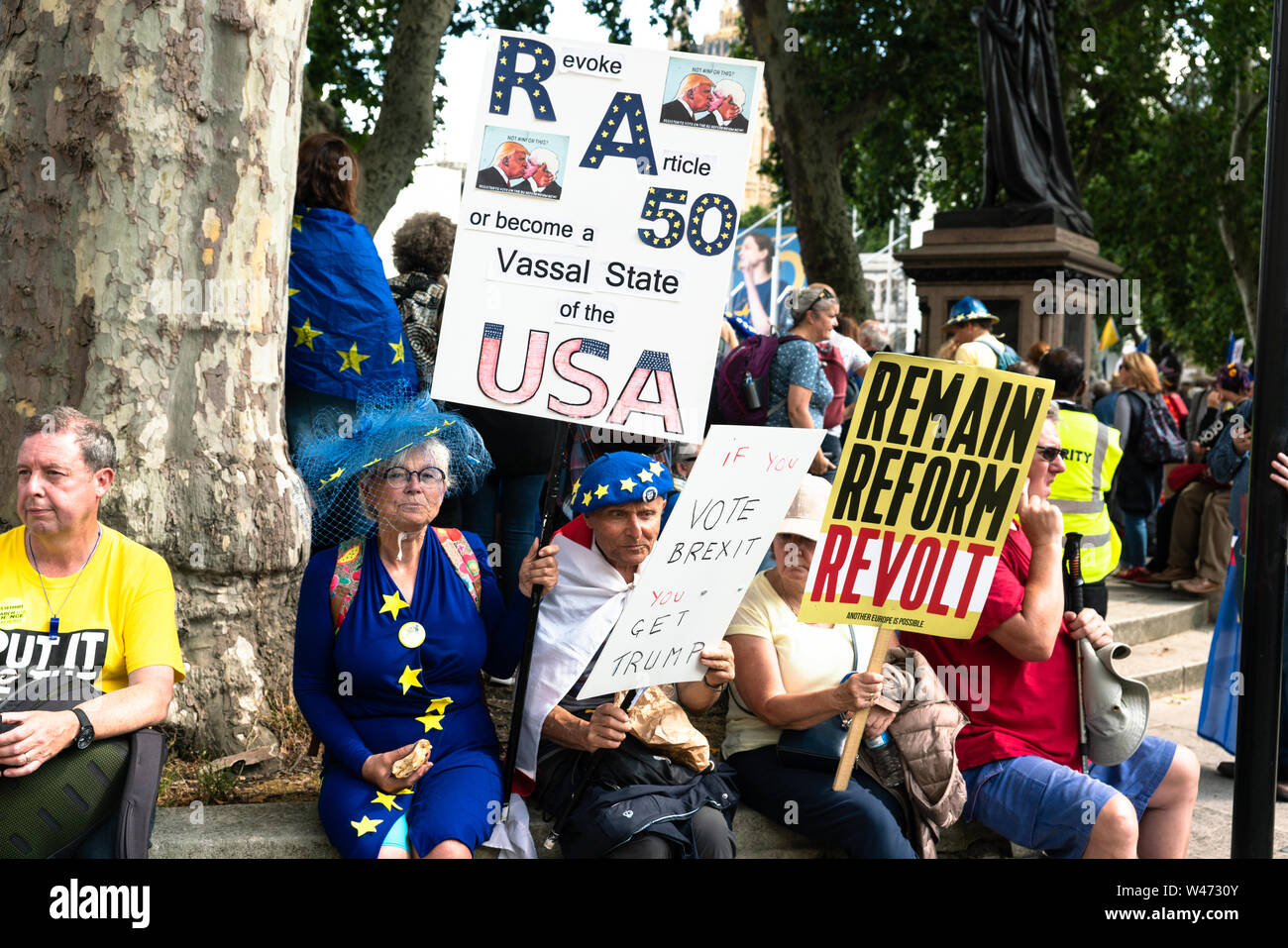 Londres, Reino Unido. El 20 de julio de 2019: Anti Brexit manifestantes se congregan en la Plaza del Parlamento tras una marcha a través de Londres. Se ha estimado que 1 millones de personas asistieron de todas las regiones del país. Crédito: Bridget Catterall/Alamy Live News Crédito: Bridget Catterall/Alamy Live News Foto de stock