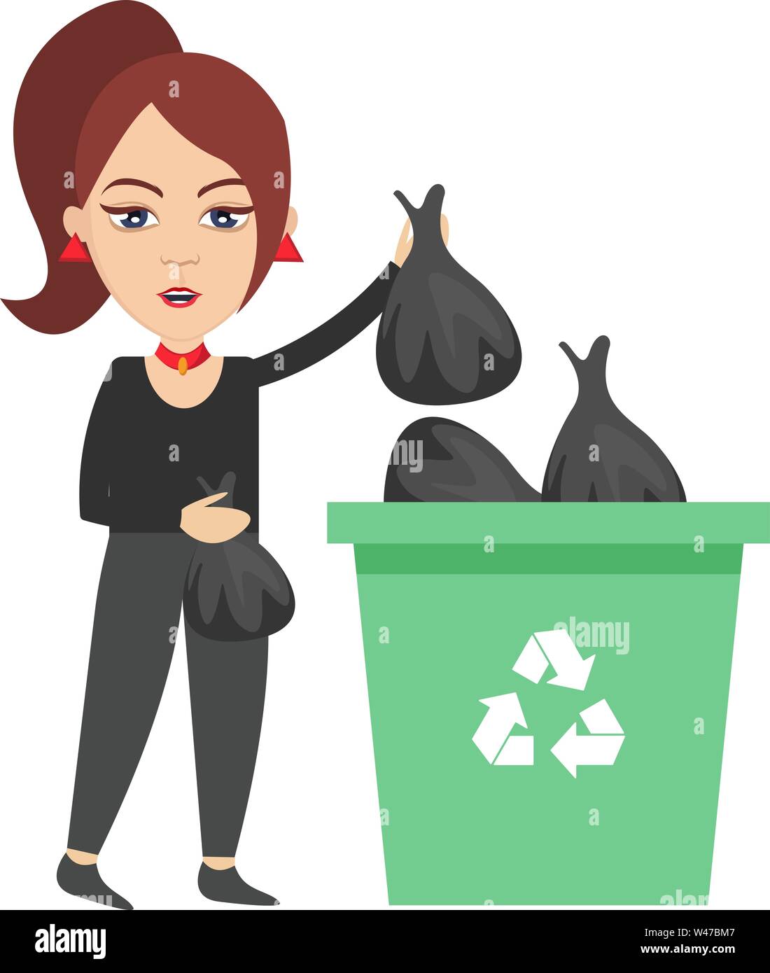 Mujer de sacar la basura, ilustración, vector sobre fondo blanco Imagen  Vector de stock - Alamy