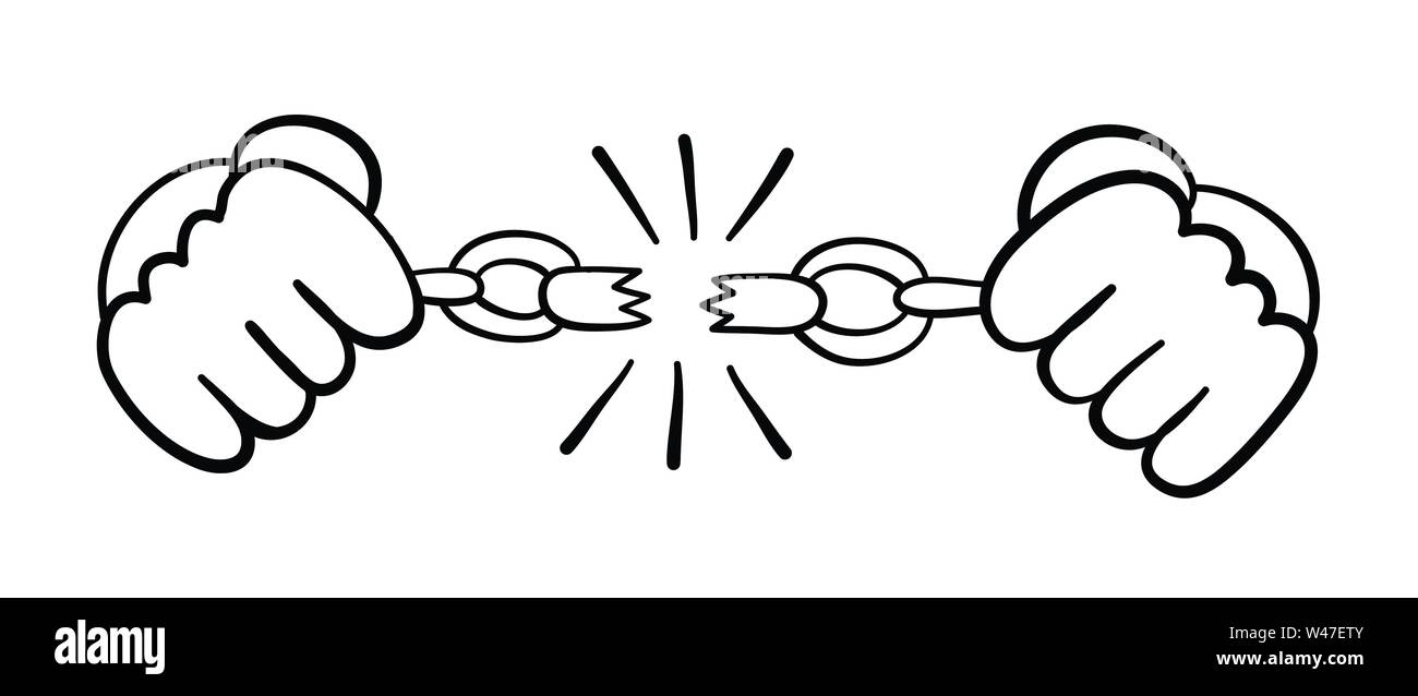 Vector ilustración dibujado a mano de prisionero romper cadenas. Contornos  en negro y fondo blanco Imagen Vector de stock - Alamy