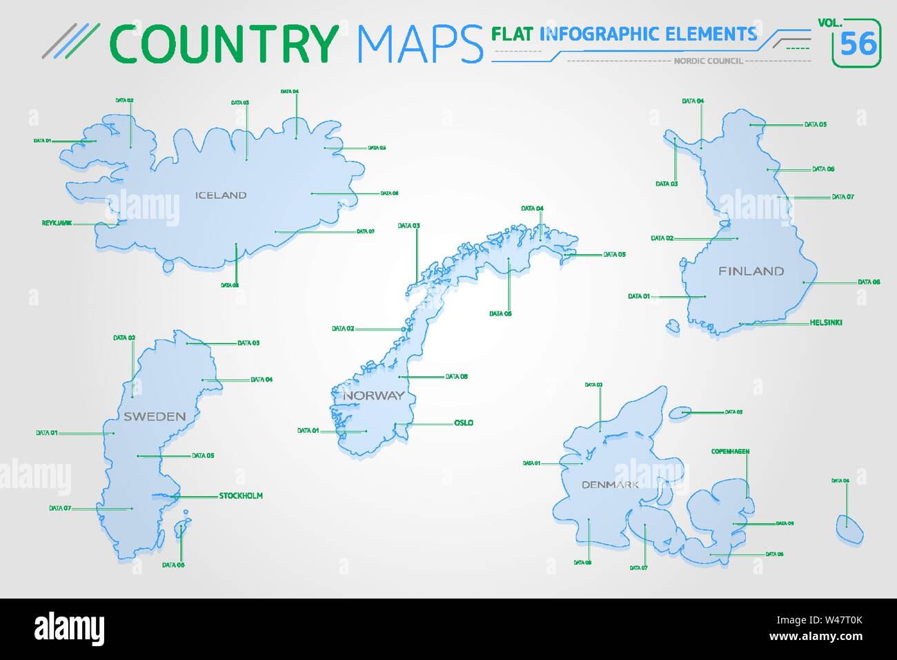 Consejo Nordico Islandia Noruega Dinamarca Finlandia Y Suecia Los Mapas De Vectores Imagen Vector De Stock Alamy