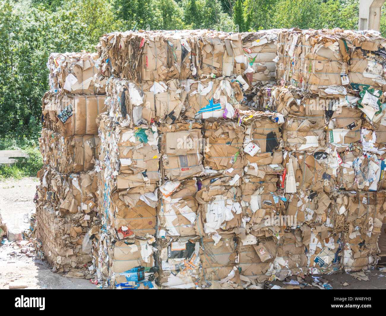 Fábrica de papel reciclado. Los fardos, cajas de cartón y artículos  preparados para ser reciclados en un almacén. La industria ecológica.  Cataluña, España Fotografía de stock - Alamy