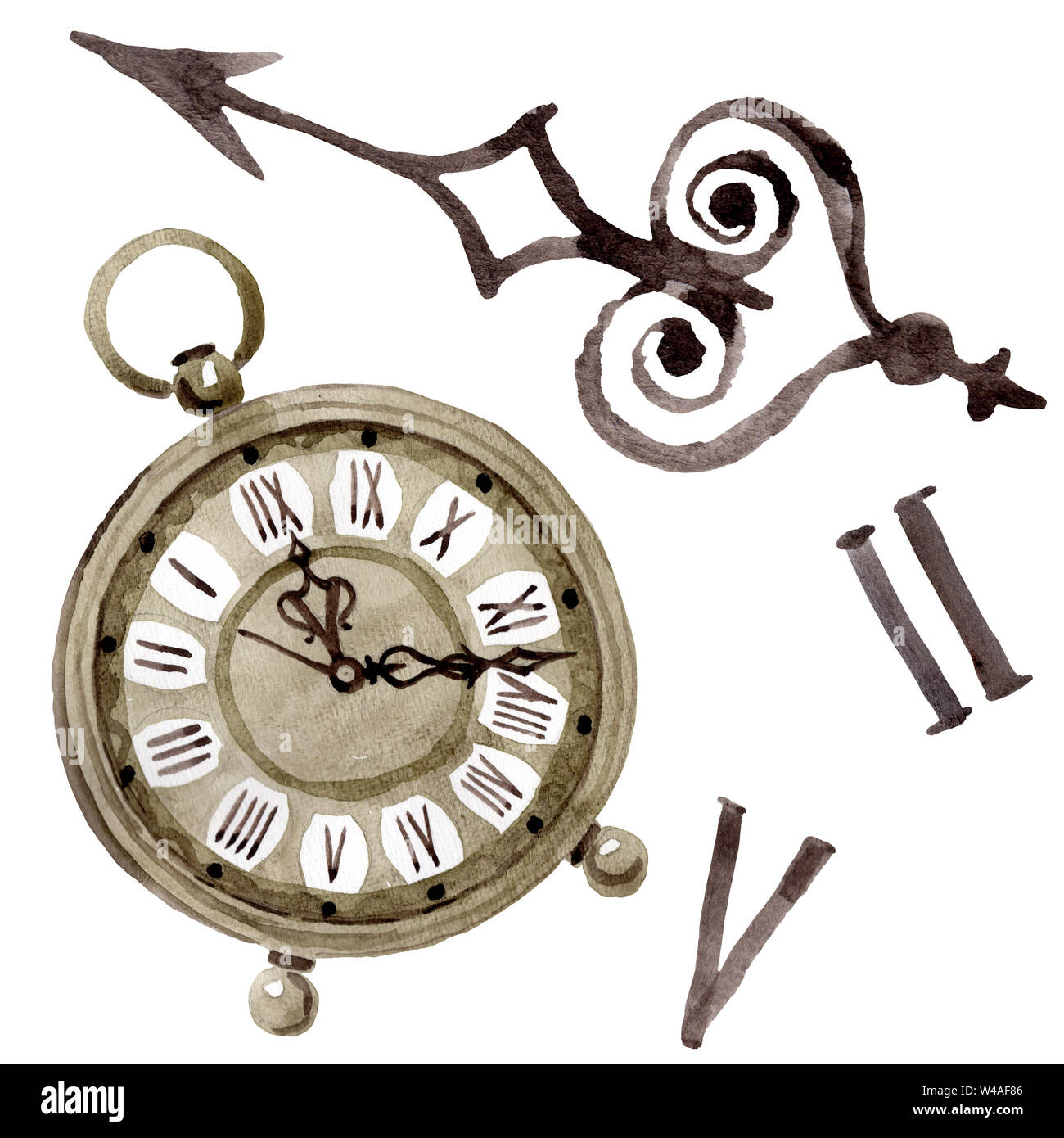 Vintage antiguo reloj reloj de bolsillo. Ilustración de fondo de acuarela.  Relojes aislados elemento de ilustración Fotografía de stock - Alamy