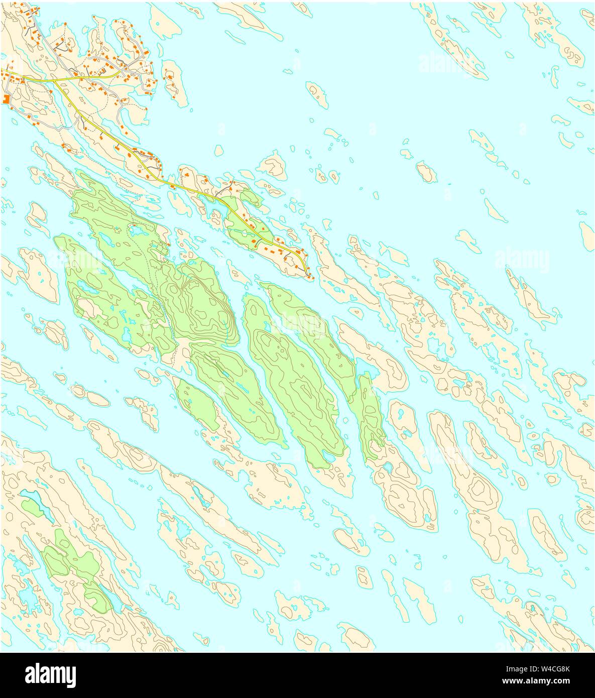 Mapa topográfico de la imaginaria del territorio, con ríos, lagos, bosques y caminos Ilustración del Vector