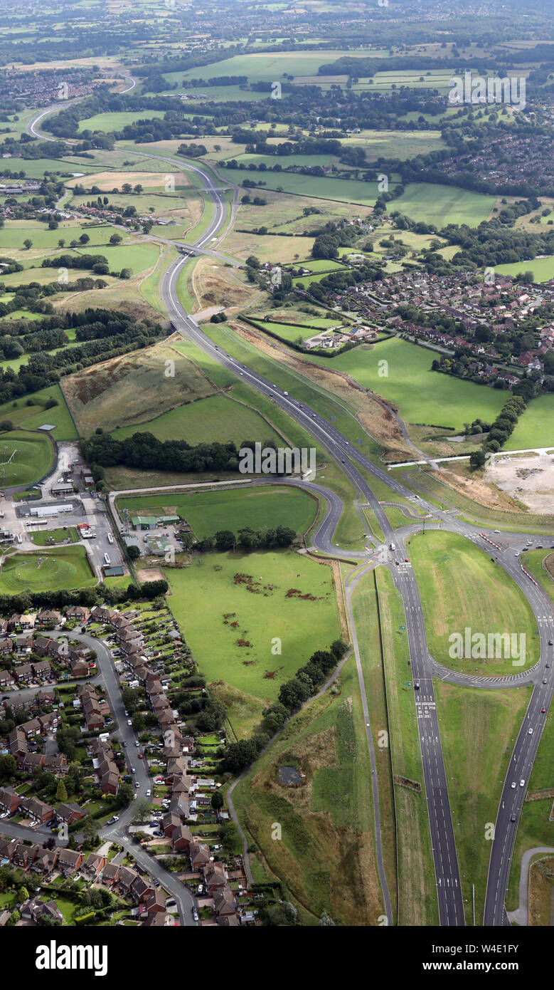 Vista aérea del nuevo A555 carretera de Socorro del aeropuerto de Manchester, Reino Unido Foto de stock