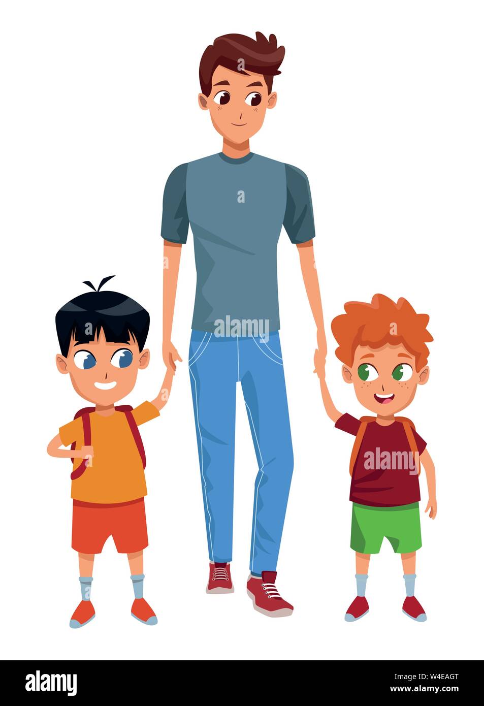 Familia monoparental con dibujos animados para niños Imagen Vector de stock  - Alamy