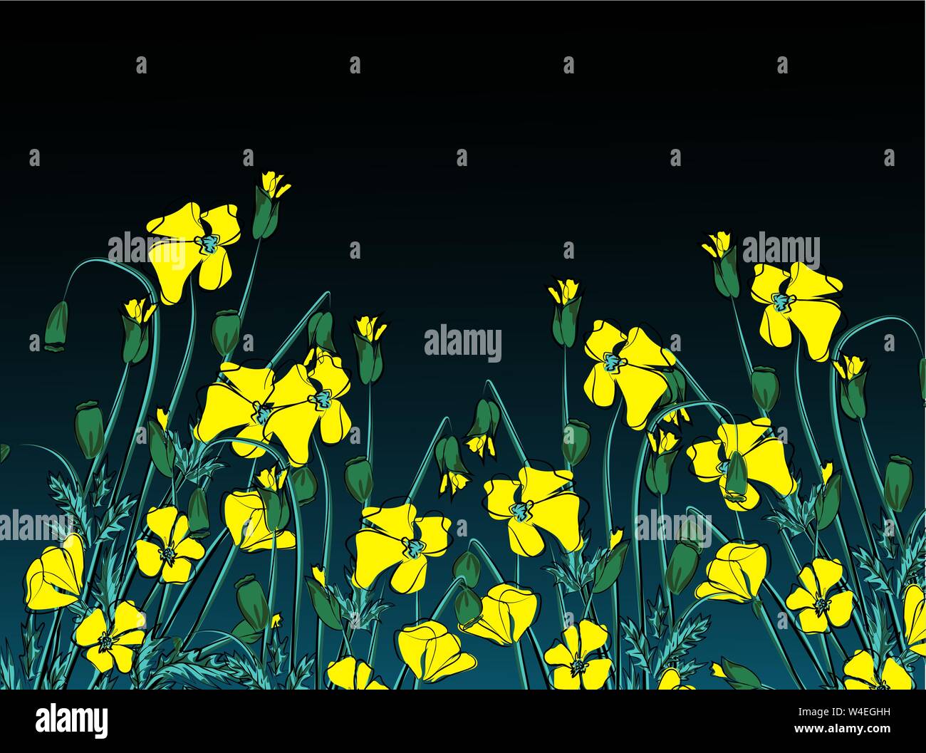 Ilustración vectorial de amapolas amarillas del estado de California Ilustración del Vector