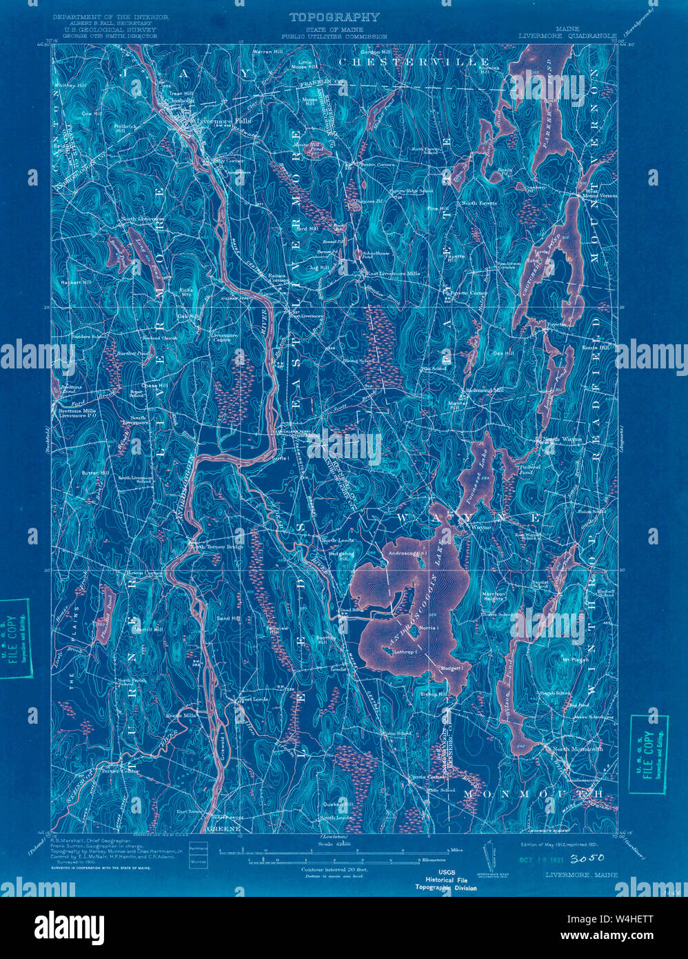 Maine USGS Mapa Histórico Livermore 1912 62500 807555 Restauración de