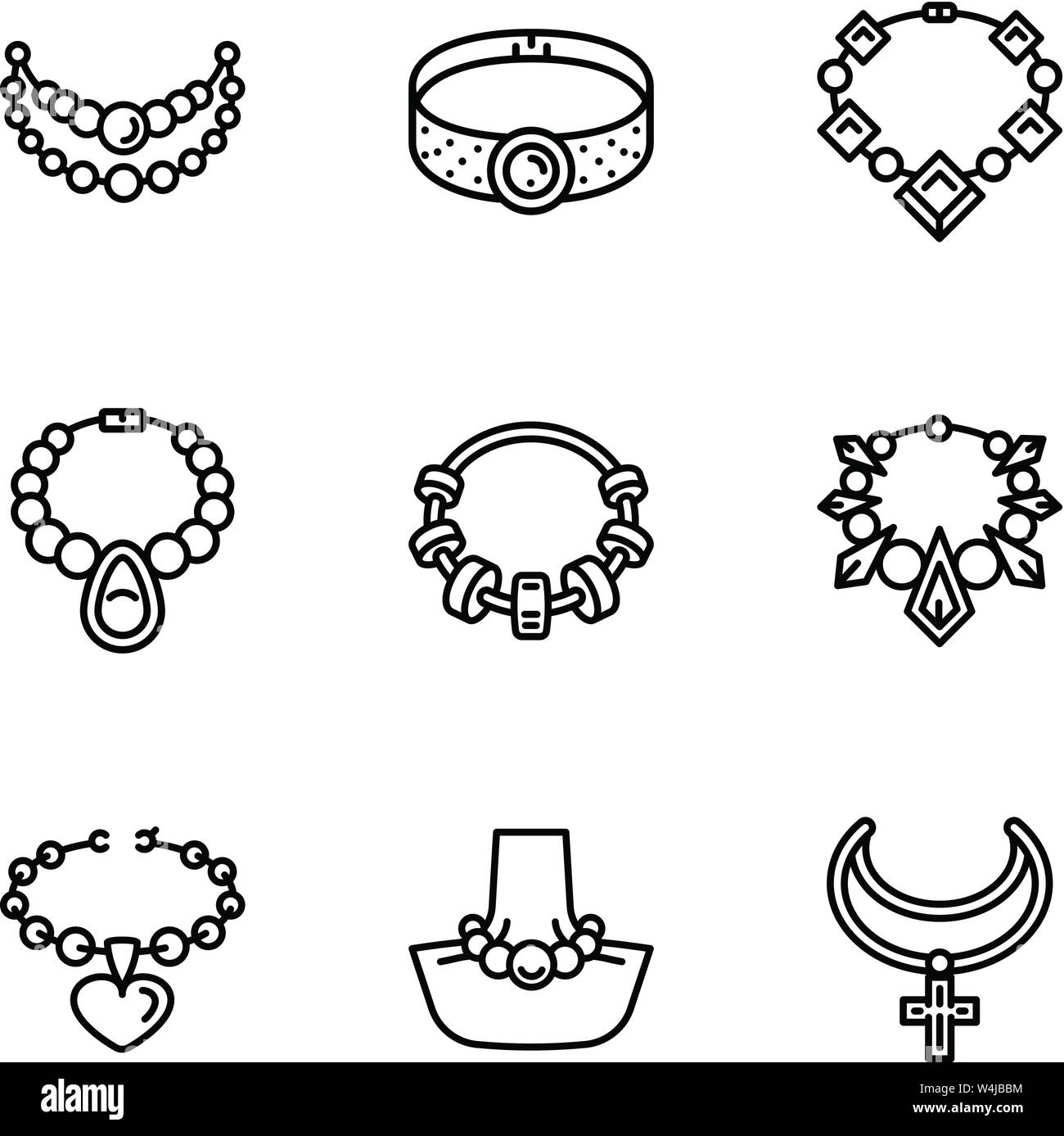 Icono de la joyería. Esquema establecido de 9 joyas iconos vectoriales para  diseño web aislado sobre fondo blanco Imagen Vector de stock - Alamy