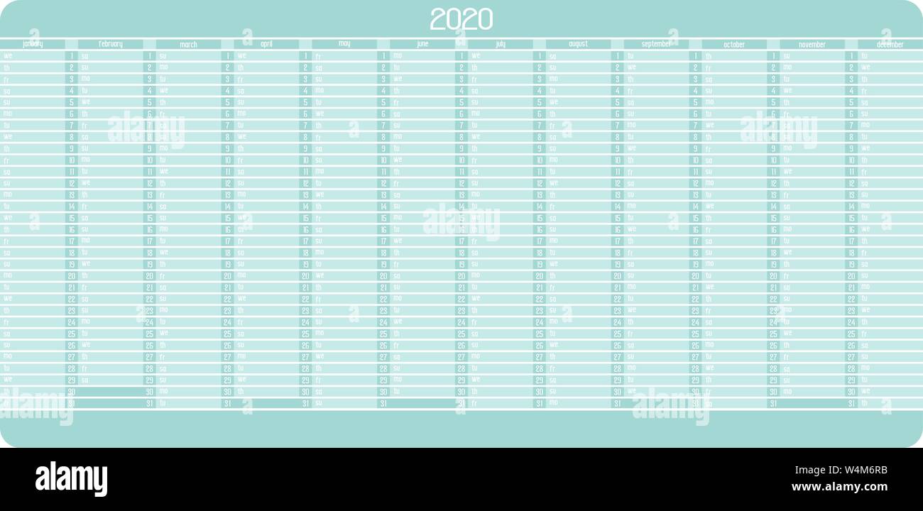 Calendario de pared Plantilla Planificador anual para el año 2020.  Ilustración vectorial Imagen Vector de stock - Alamy