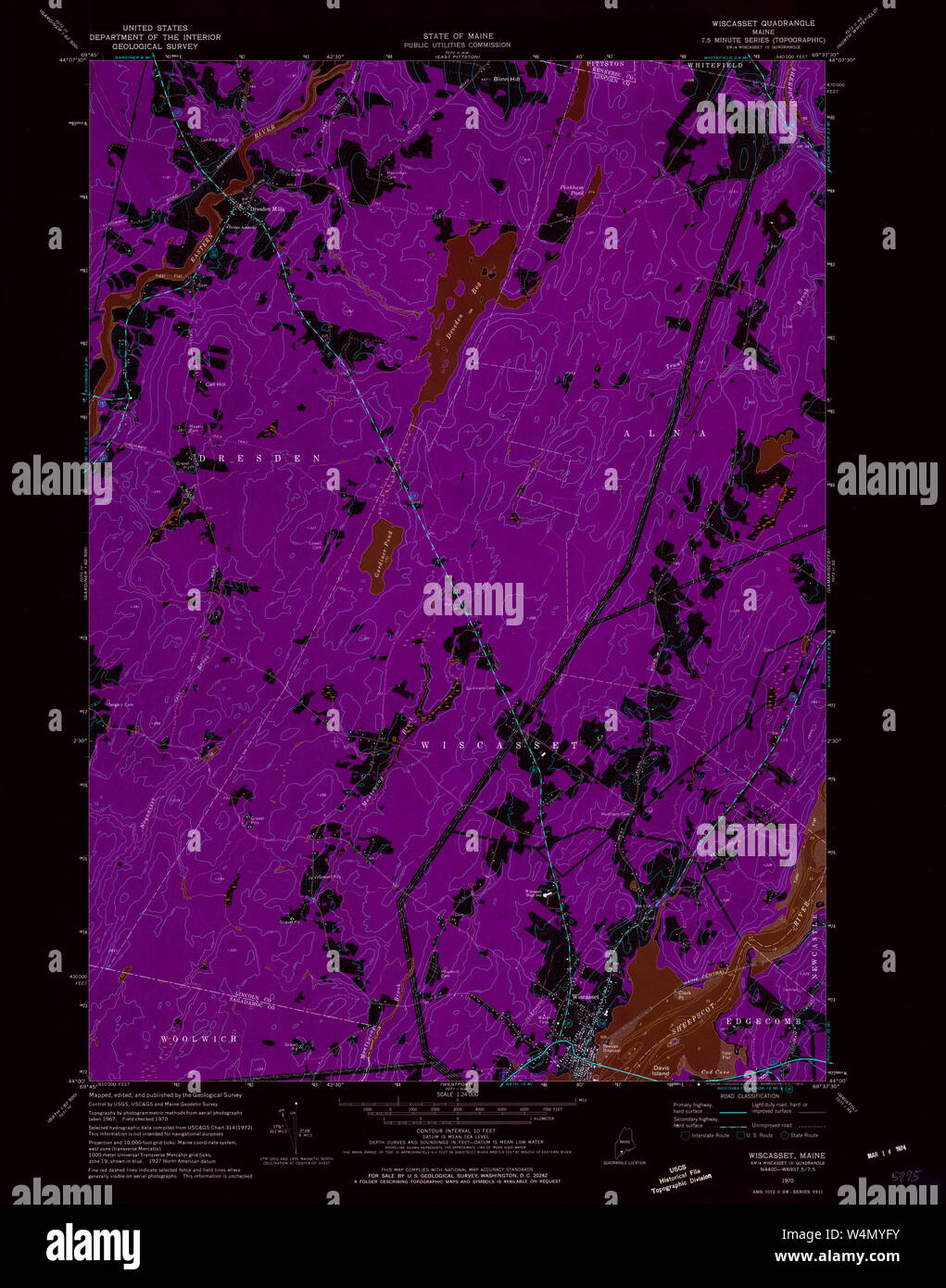 USGS Mapa Histórico de Maine Wiscasset 807323 24000 1970 Restauración