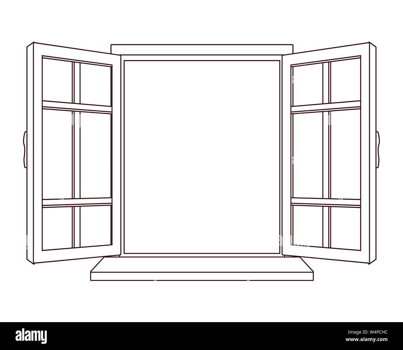 Abra la ventana de la casa aislada de dibujos animados en blanco y negro  Imagen Vector de stock - Alamy