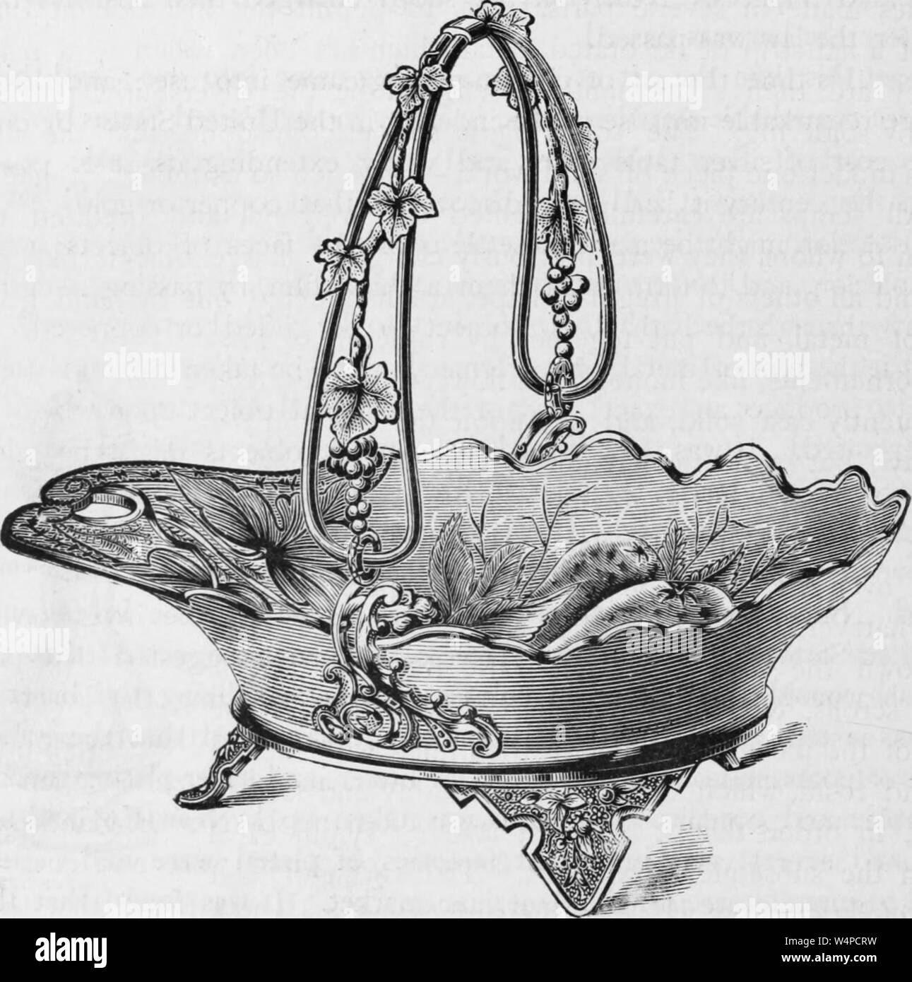 Grabado el dibujo de la torta de plata canasta, del libro 'La historia industrial de los Estados Unidos' de Albert Sidney Bolles, 1878. Cortesía de Internet Archive. () Foto de stock