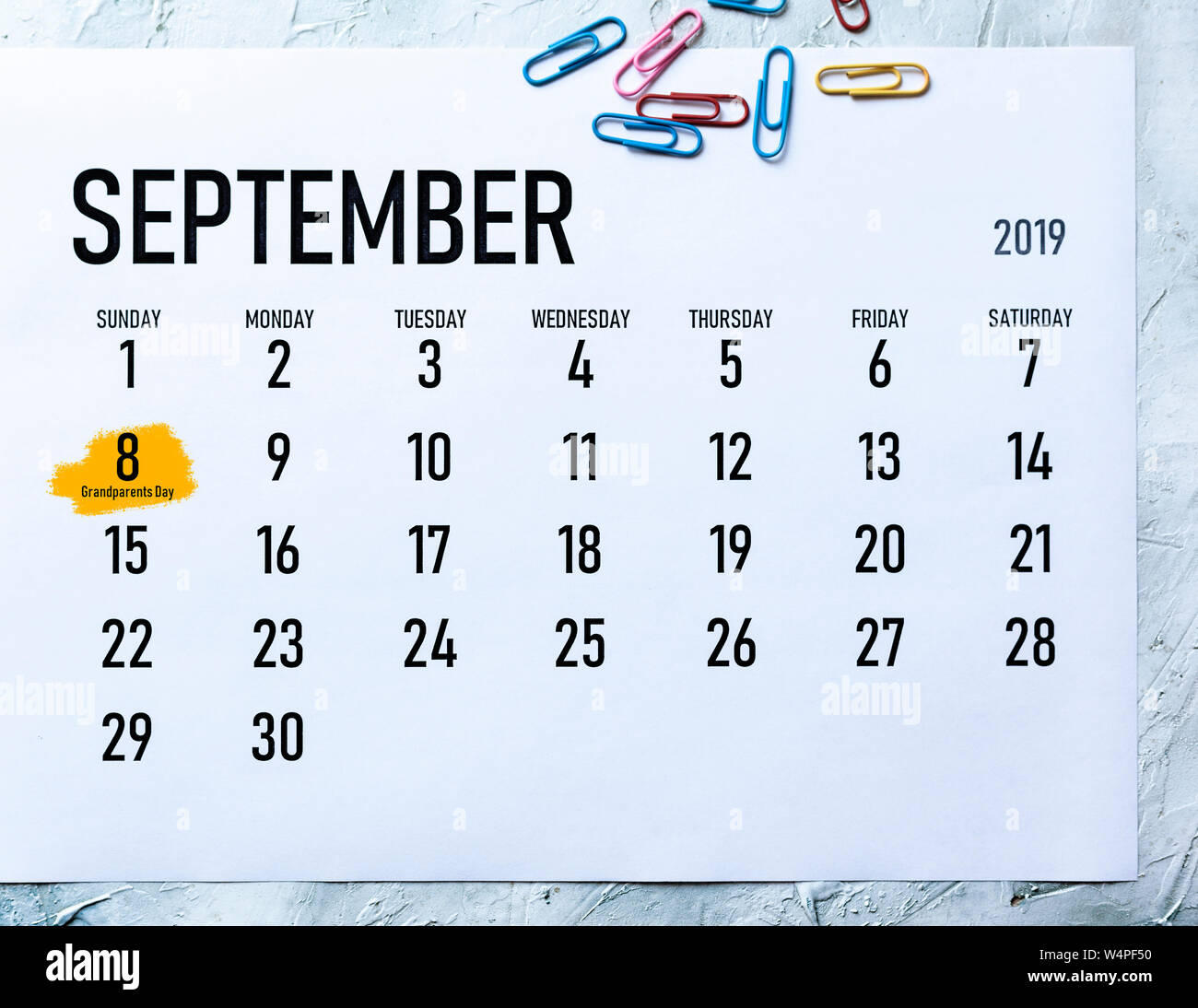 El día de los abuelos 2019 US. El 8 de septiembre de 2019 destacó en el  calendario Fotografía de stock - Alamy