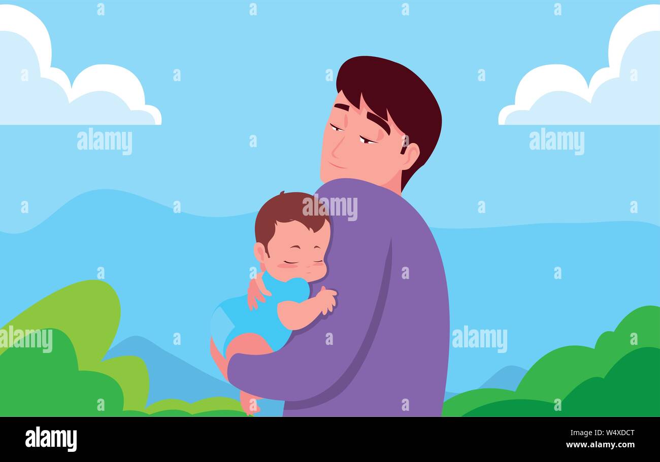 Papa Llevando A Su Bebe En Sus Brazos Ilustracion Vectorial Imagen Vector De Stock Alamy