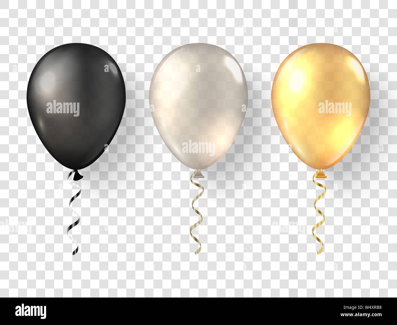 Globos negros y dorados aislados en blanco Fotografía de stock - Alamy
