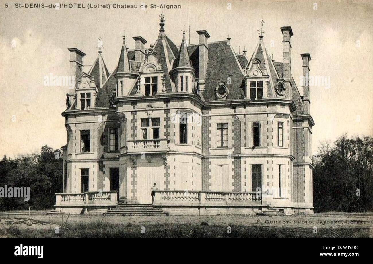 CP Château de Saint-Aignan, Saint-Denis-de-l'Hôtel, Loiret, Francia. Foto de stock