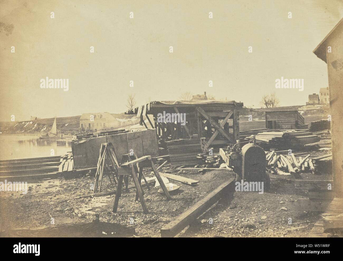 Representa arcas en proceso de construcción, A.J. Russell (American, 1830 - 1902), Alexandria, Virginia, Estados Unidos, marzo de 1863, la impresión de papel salado, 15,3 × 20,2 cm (6 × 7 15/16 Foto de stock
