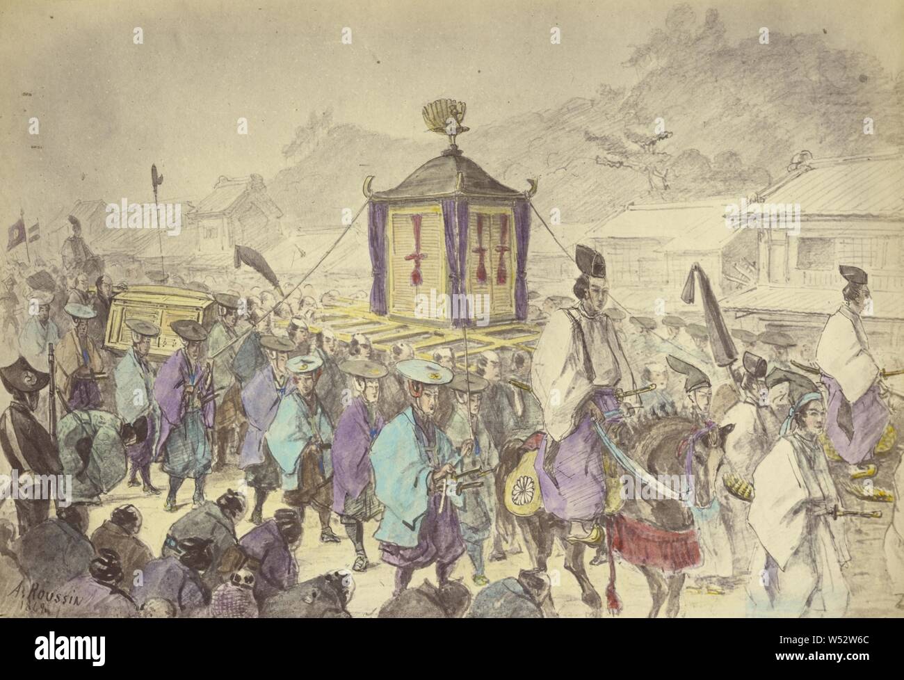 El Mikado la procesión, Felice Beato (inglés, nacido en Italia, 1832 - 1909), Japón, 1868, Mano de color de albúmina imprimir plata, 19.1 x 27.6 cm (7 1/2 x 10 7/8 pulg Foto de stock
