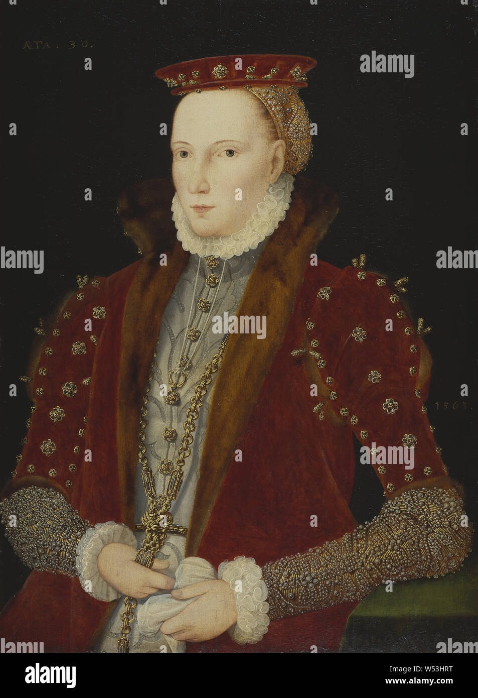 Pintor no identificado, Elizabeth, 1533-1603, la Reina de Inglaterra, mujer desconocida, pintura, retrato, 1563, óleo sobre panel, altura 79 cm (31,1 pulgadas), ancho de 58 cm (22,8 pulgadas) Foto de stock