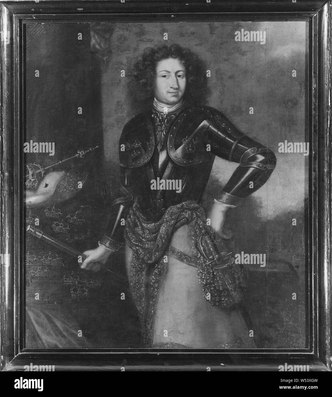 Atribuyó a David Klöcker Ehrenstrahl, el Rey Karl XI, Karl XI, pintura, Carlos XI de Suecia, óleo sobre lienzo, altura 127 cm (50 pulgadas) de ancho, 107 cm (42,1 pulgadas) Foto de stock