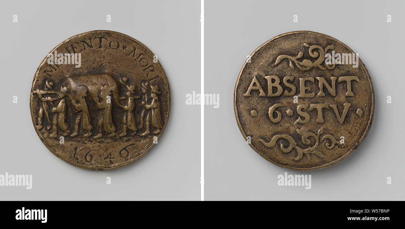 Memento Mori y ausente 6 tp, medalla de bronce, anónimos, Países Bajos, 1646, bronce (metal), mecanografiado (metalurgia Foto de stock