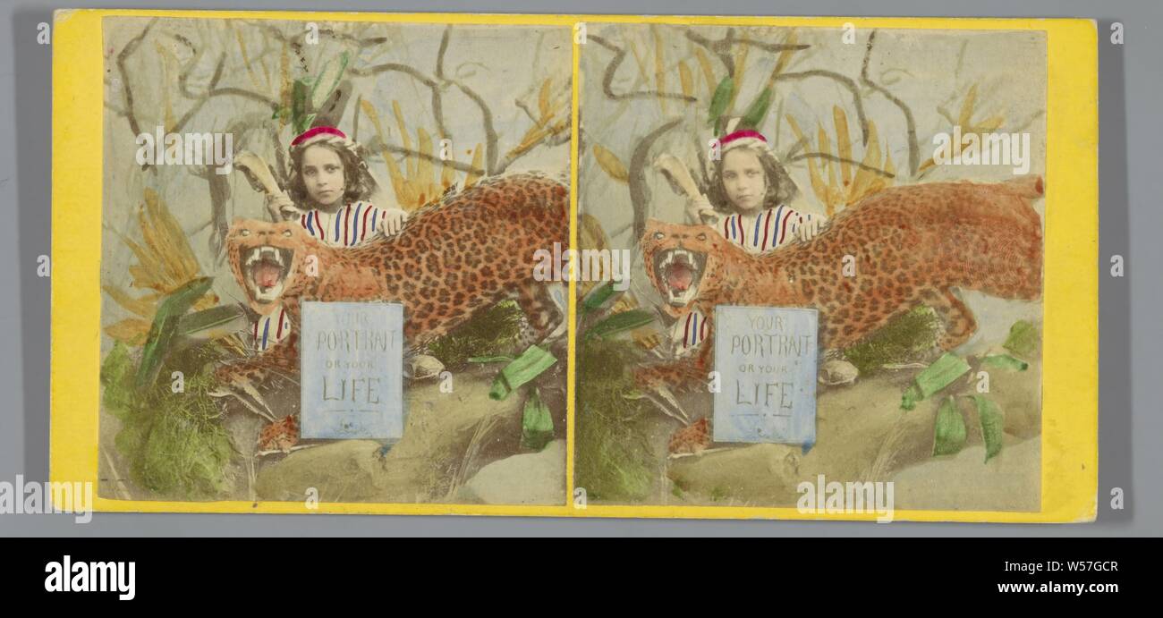 Retrato chica con tigre: su retrato o su vida, bestias de presa, los animales rapaces: Tiger, anónimos, 1855 - 1865 Foto de stock